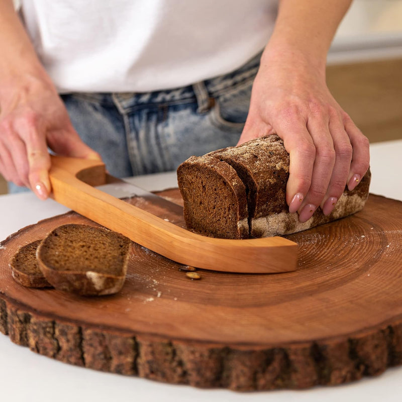 Curved Wooden Bread Knife with Serrated Blade for Even Slices