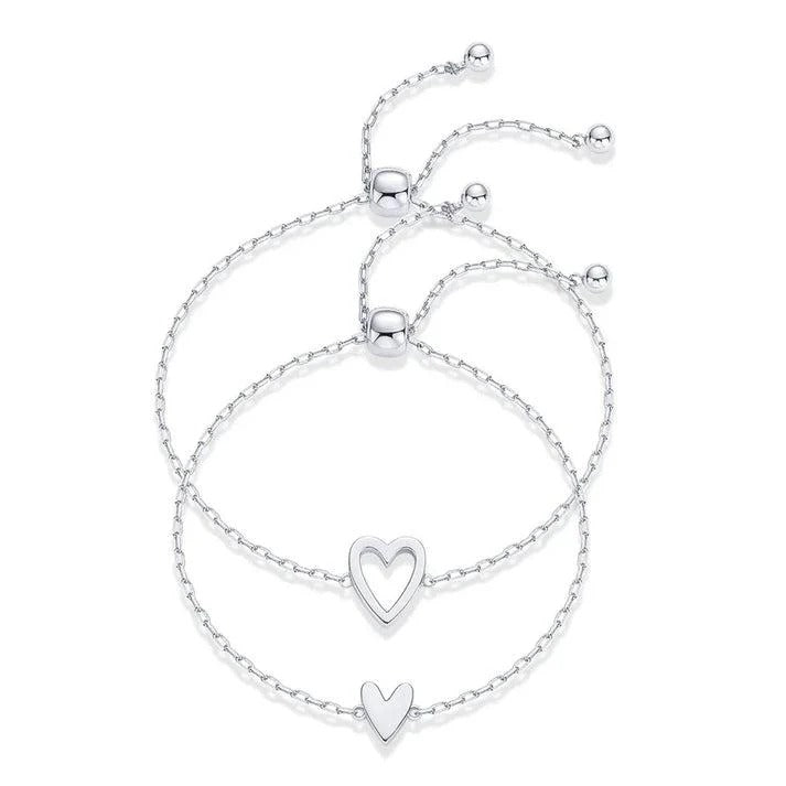 Two-Piece Mother and Daughter Heart Bracelet Set with Adjustable Chains