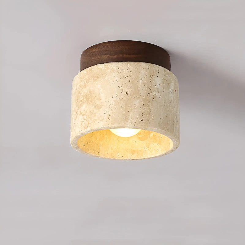 Compact Stone-Effect Ceiling Light with Wood-Effect Mount