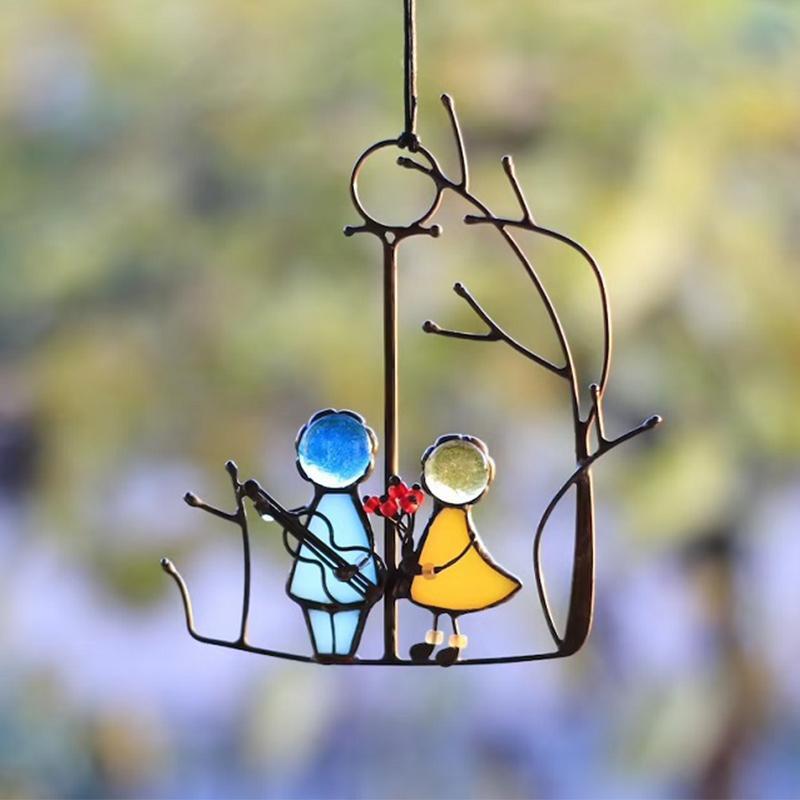 Glass Sun Catcher with Decorative Design for Atmospheric Light Reflections Indoors