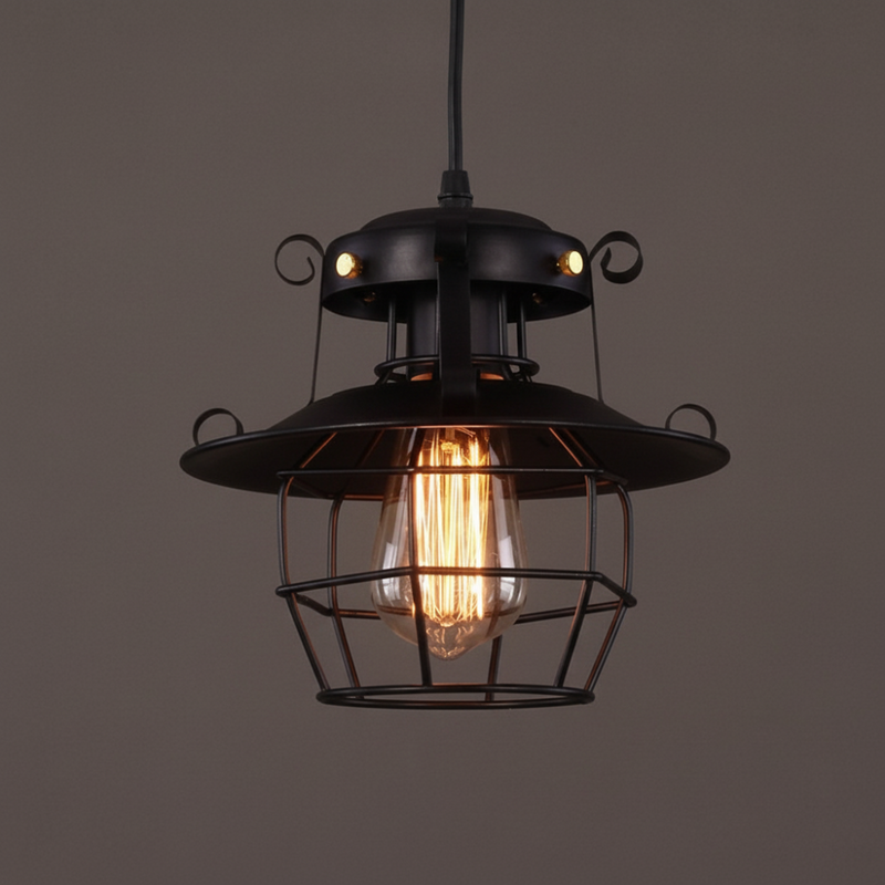 Industrial Pendant Light with Metal Cage and Adjustable Cable for Interiors