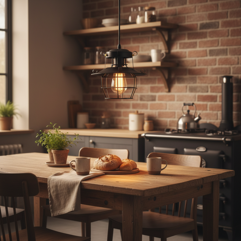 Industrial Pendant Light with Metal Cage and Adjustable Cable for Interiors