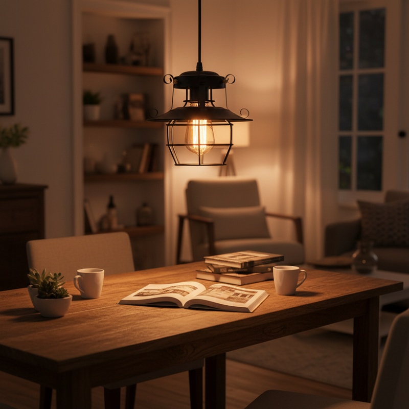 Industrial Pendant Light with Metal Cage and Adjustable Cable for Interiors