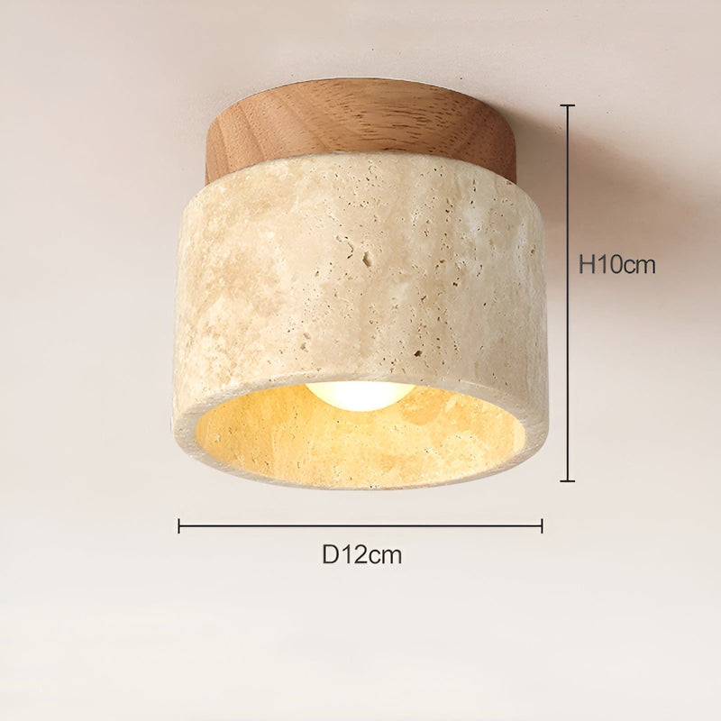 Compact Stone-Effect Ceiling Light with Wood-Effect Mount