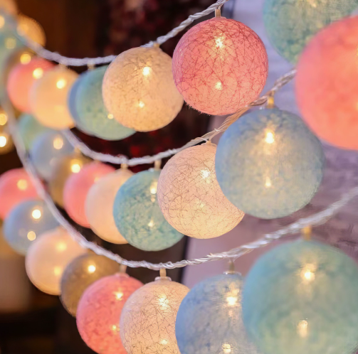 Cotton Ball String Lights with Battery or USB Power Options