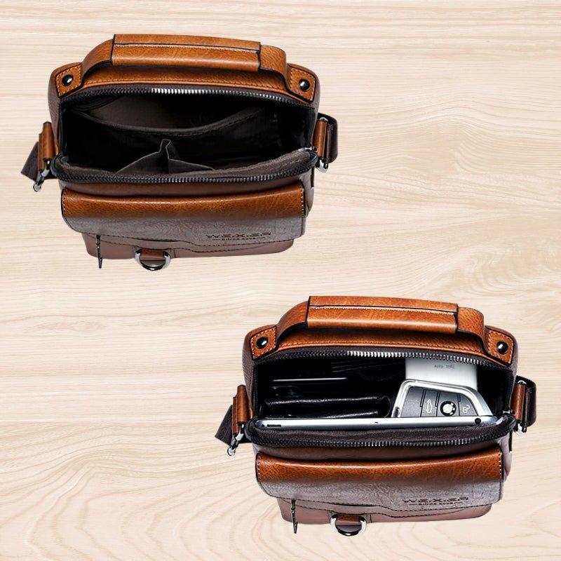 PU Leather Crossbody Bag with Multiple Zip Compartments