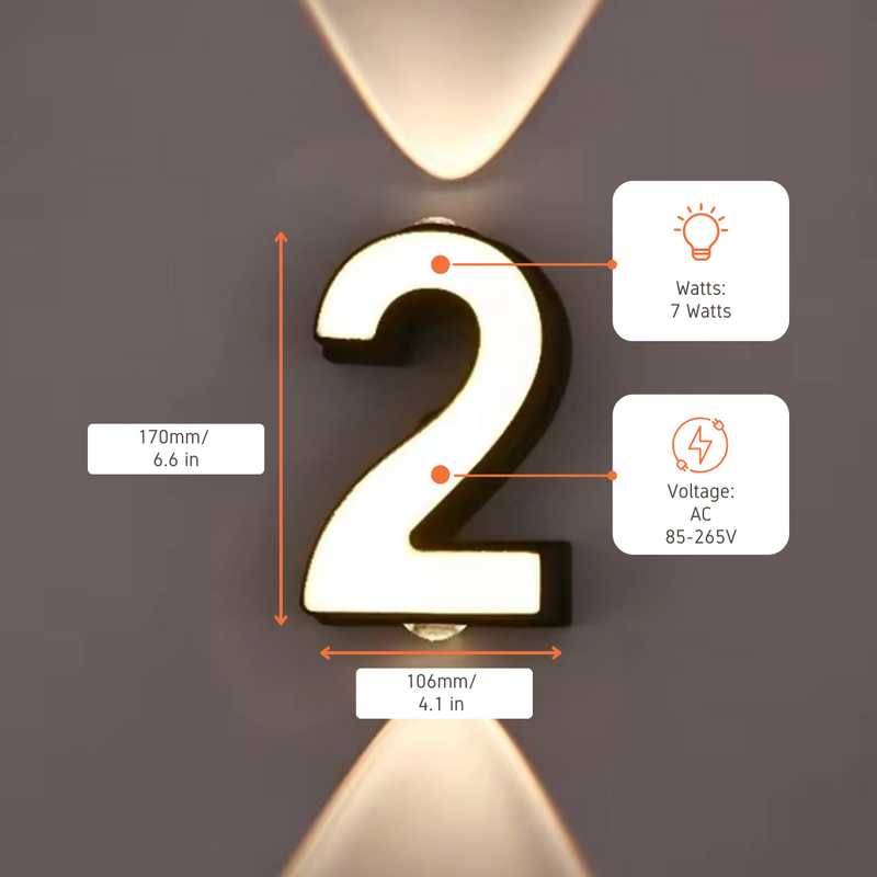 LED Illuminated House Number with Up-and-Down Wall Lighting
