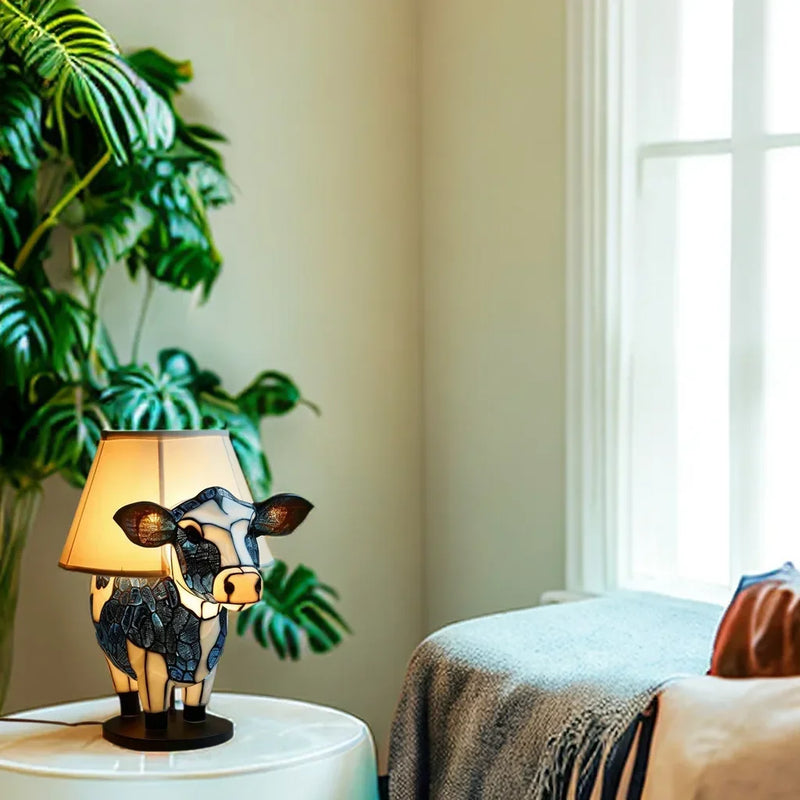 Tiffany Style Cow Table Lamp with Warm Light and Artistic Design for a Cosy Interior