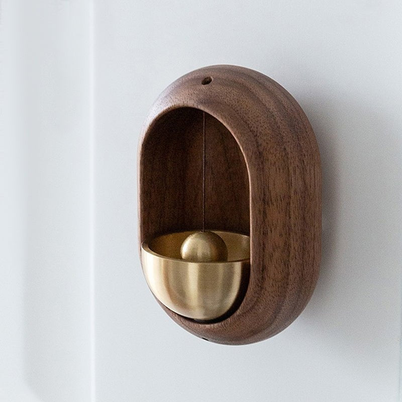 Wood and Brass Door Chime with Gentle Hanging Bell for Entrances