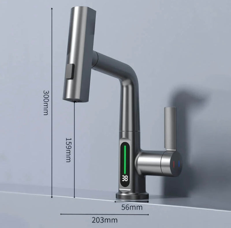 Pull-Out Swivel Tap with Digital Temperature Display