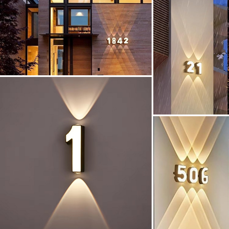 LED Illuminated House Number with Up-and-Down Wall Lighting