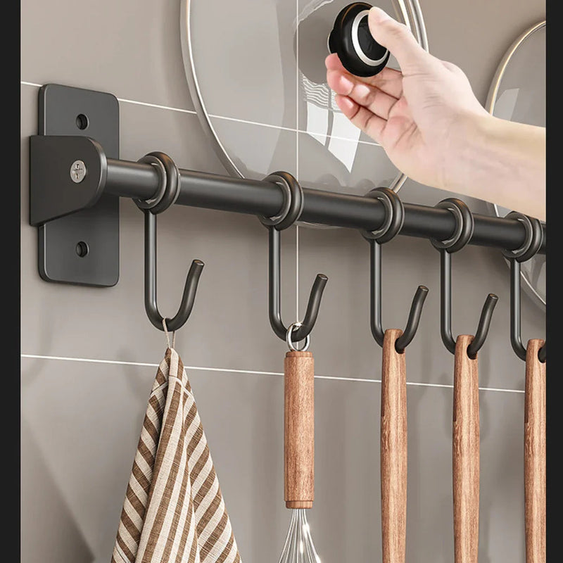 Wall-Mounted Kitchen Utensil and Lid Rack with Sliding Hooks