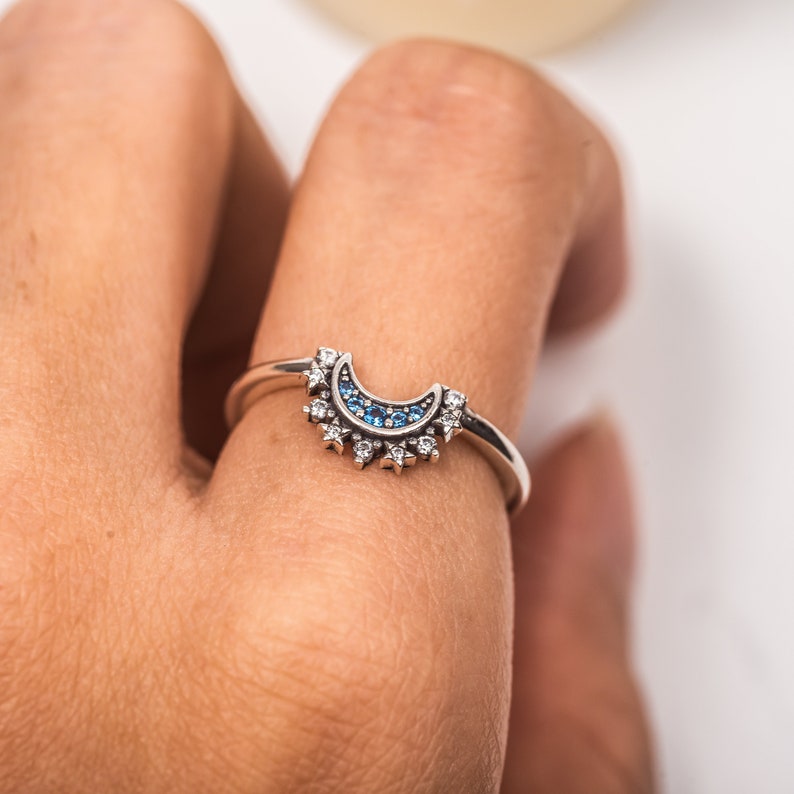 Two-Piece Sun and Moon Ring Set with Crystal-Style Details