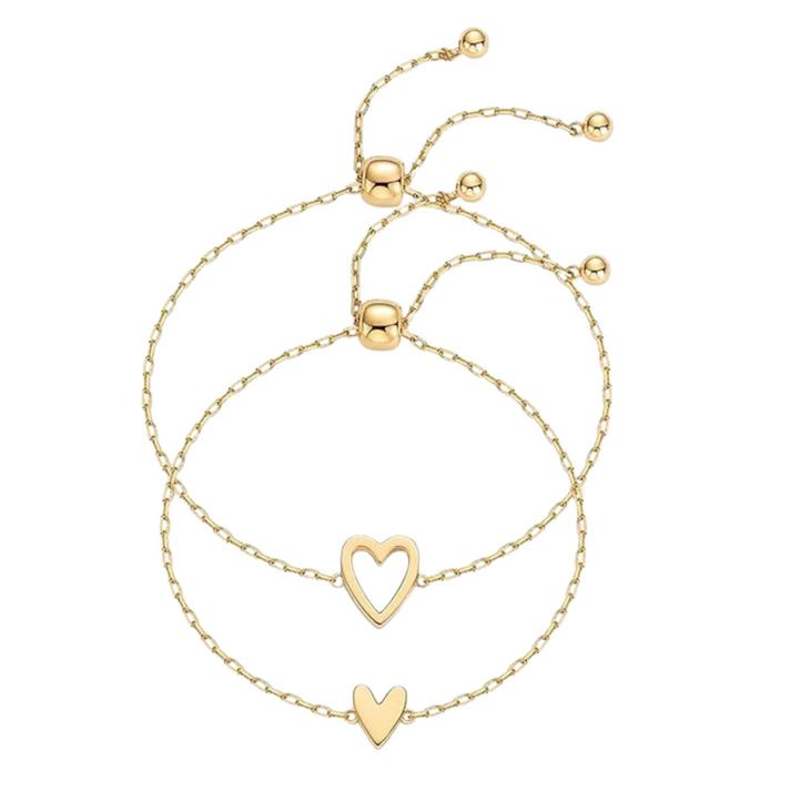 Two-Piece Mother and Daughter Heart Bracelet Set with Adjustable Chains