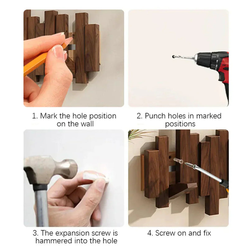 PianoWood Wall Hook Rack – Modern Wooden Organiser for Home