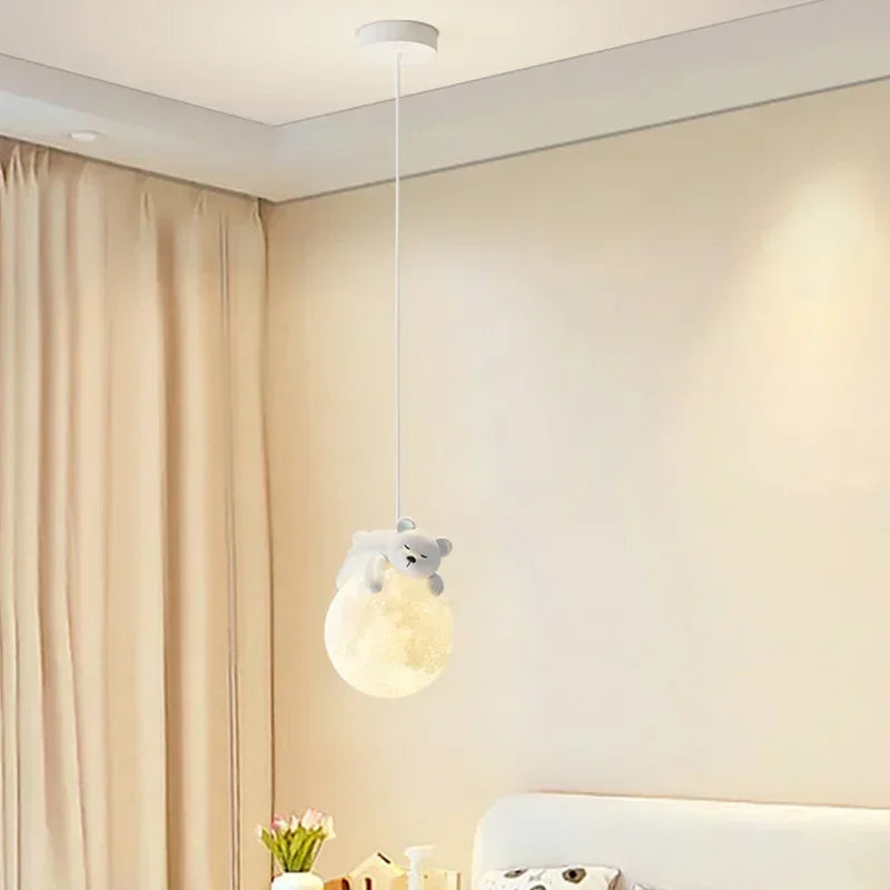 Children's Room Pendant Light with Bear or Rabbit Design for Warm and Soothing Lighting