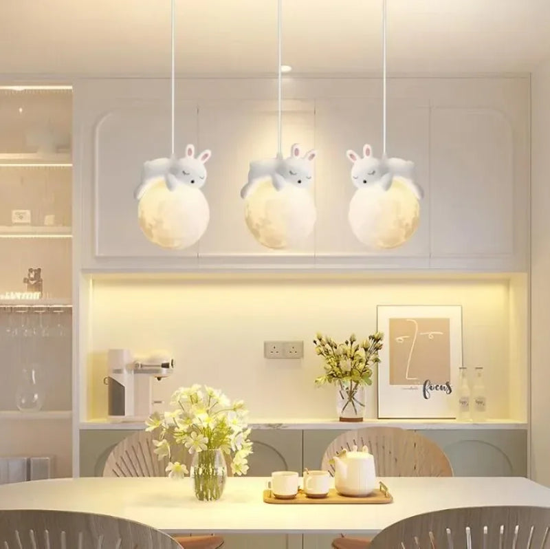 Children's Room Pendant Light with Bear or Rabbit Design for Warm and Soothing Lighting