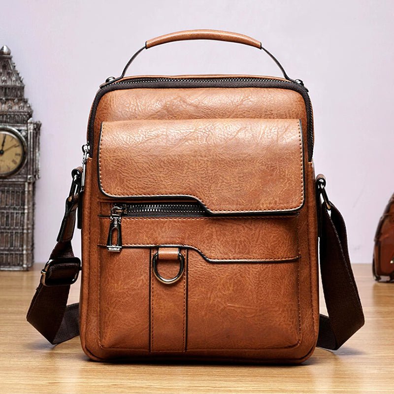 PU Leather Crossbody Bag with Multiple Zip Compartments