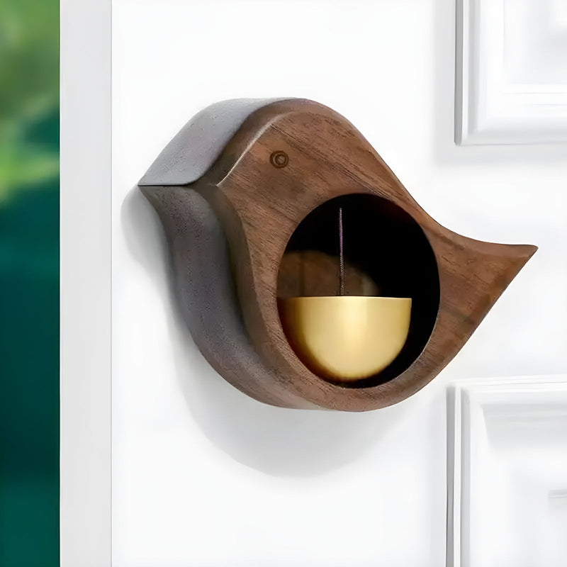 Wood and Brass Door Chime with Gentle Hanging Bell for Entrances