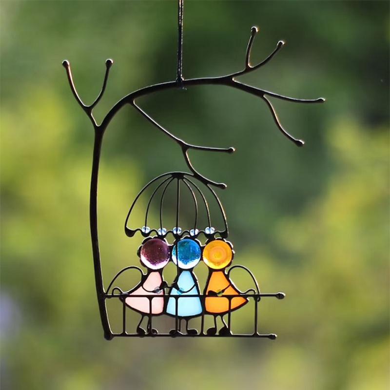 Glass Sun Catcher with Decorative Design for Atmospheric Light Reflections Indoors