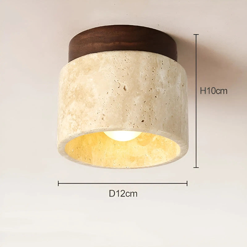 Compact Stone-Effect Ceiling Light with Wood-Effect Mount