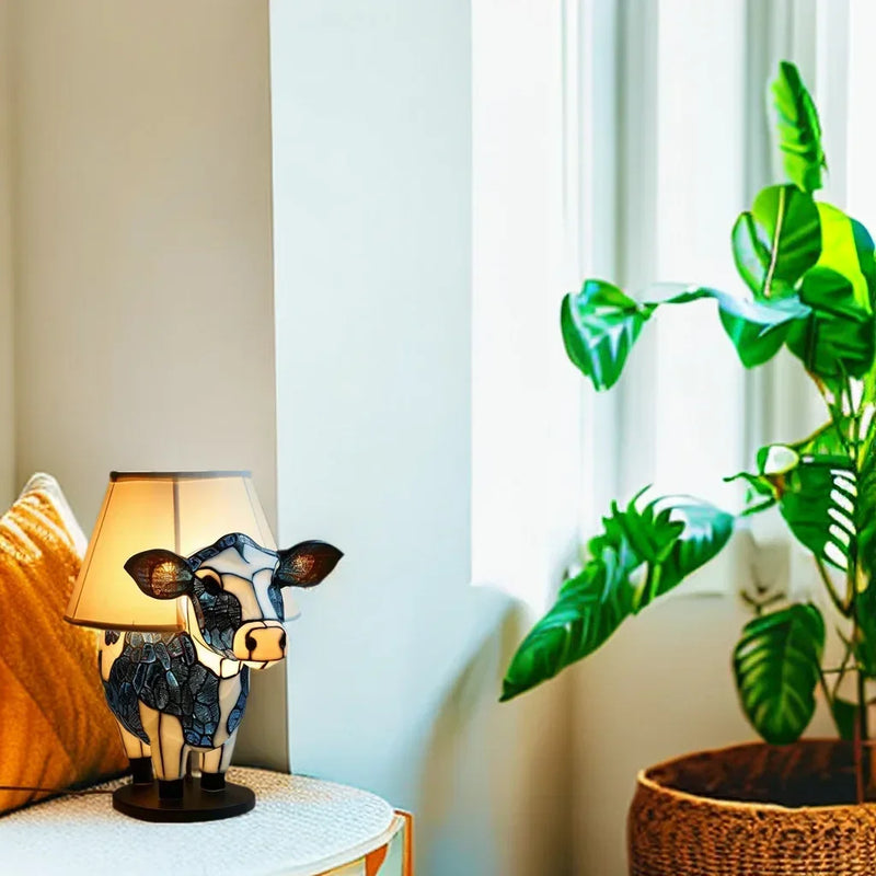 Tiffany Style Cow Table Lamp with Warm Light and Artistic Design for a Cosy Interior