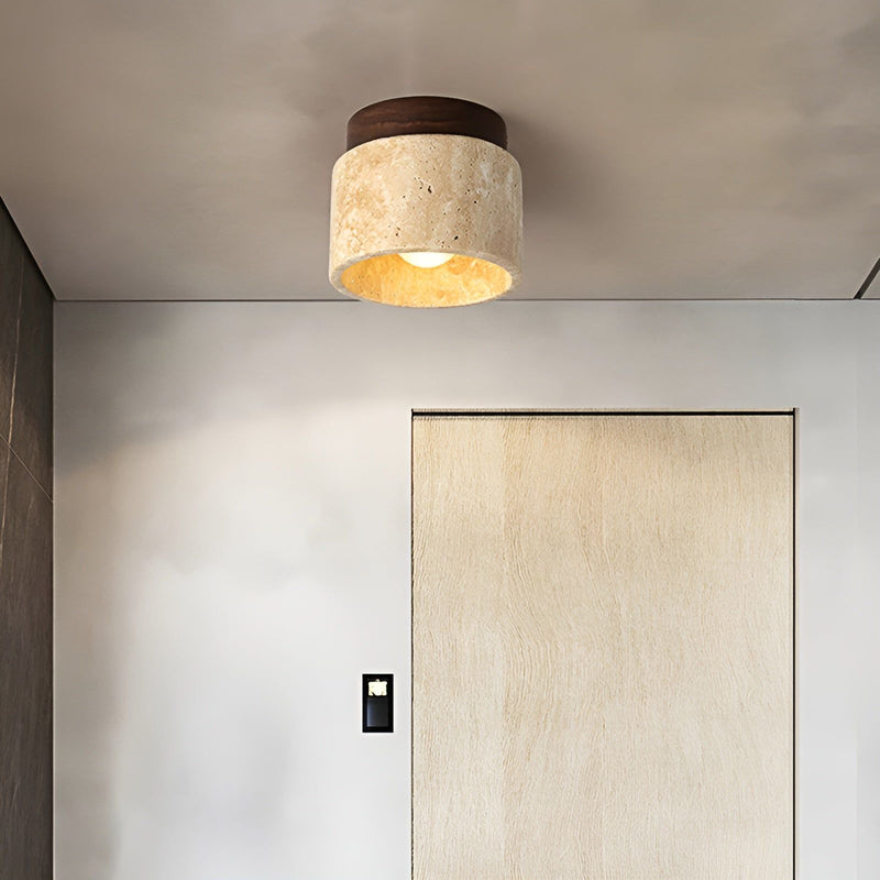 Compact Stone-Effect Ceiling Light with Wood-Effect Mount