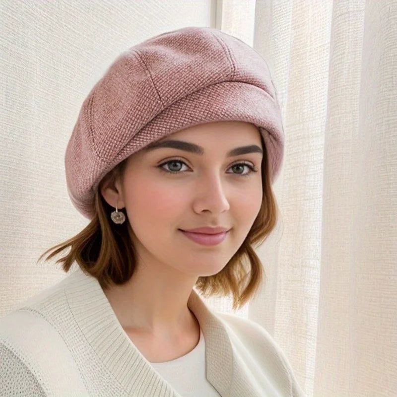 Women's Wool Beret with Twisted Front Detail for Cold Weather