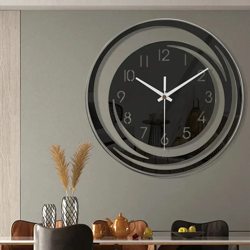 Silent Round Wall Clock with Layered Spiral Frame for Home Décor