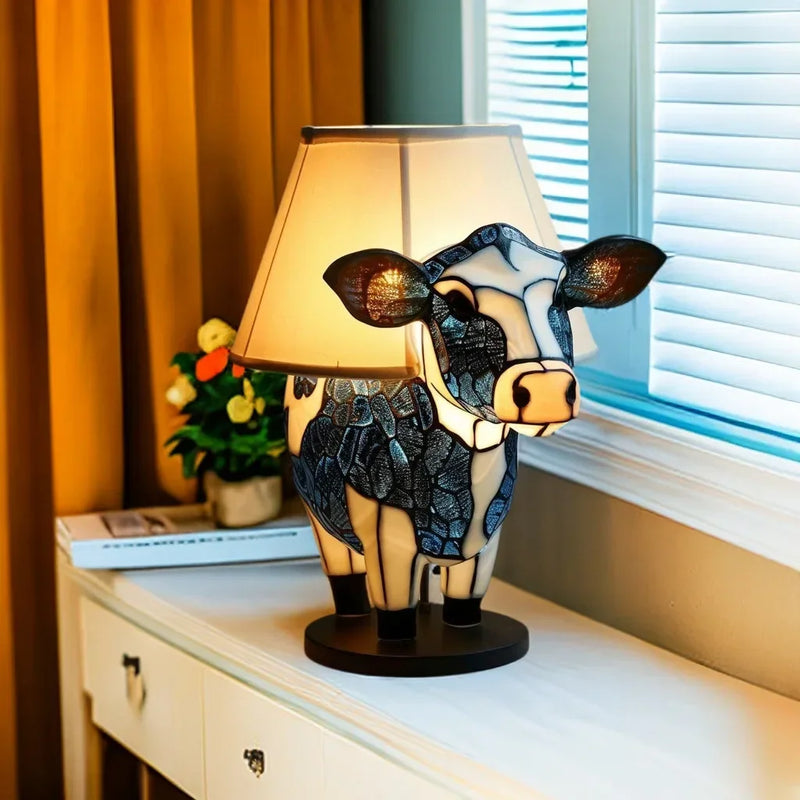 Tiffany Style Cow Table Lamp with Warm Light and Artistic Design for a Cosy Interior