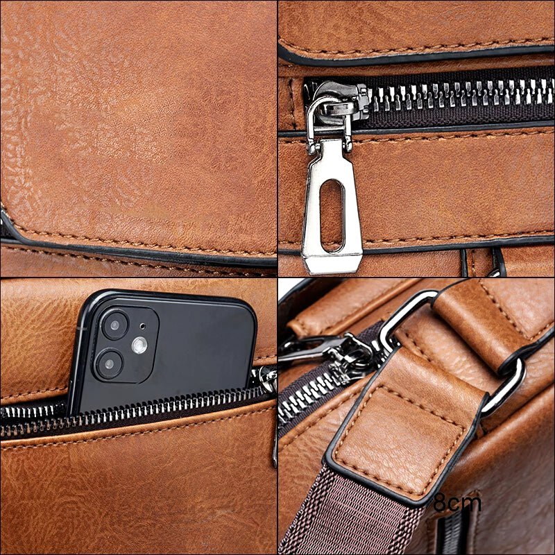 PU Leather Crossbody Bag with Multiple Zip Compartments