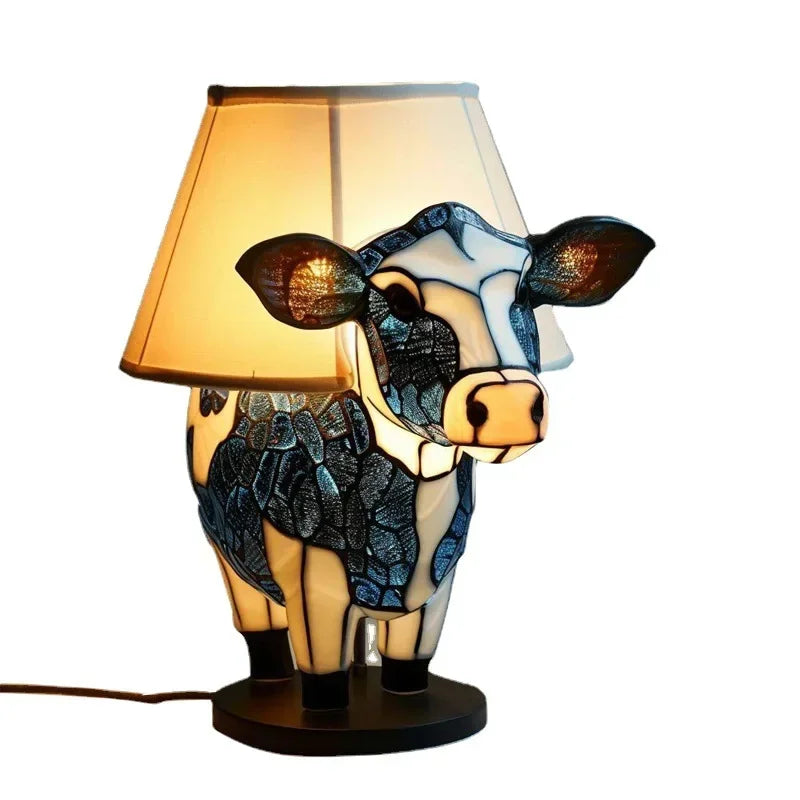 Tiffany Style Cow Table Lamp with Warm Light and Artistic Design for a Cosy Interior