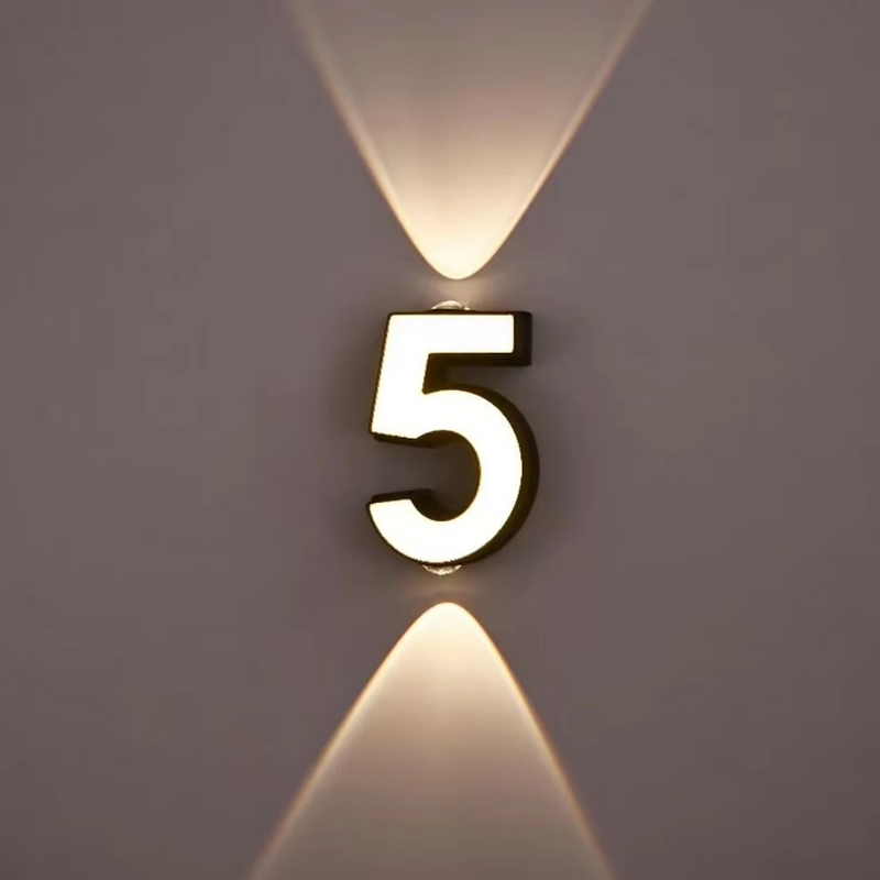 LED Illuminated House Number with Up-and-Down Wall Lighting