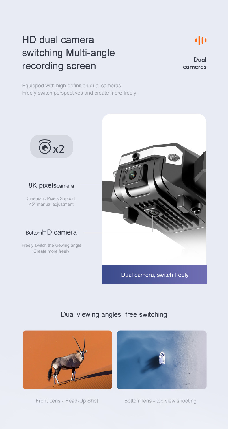 Foldable 8K Drone with Dual Camera and Obstacle Detection