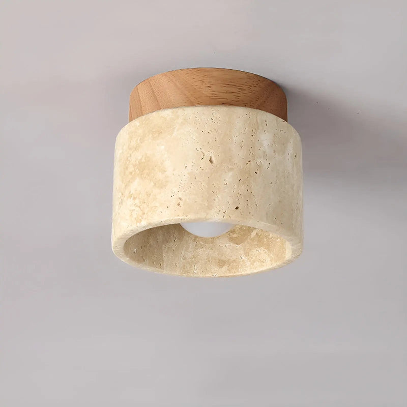 Compact Stone-Effect Ceiling Light with Wood-Effect Mount