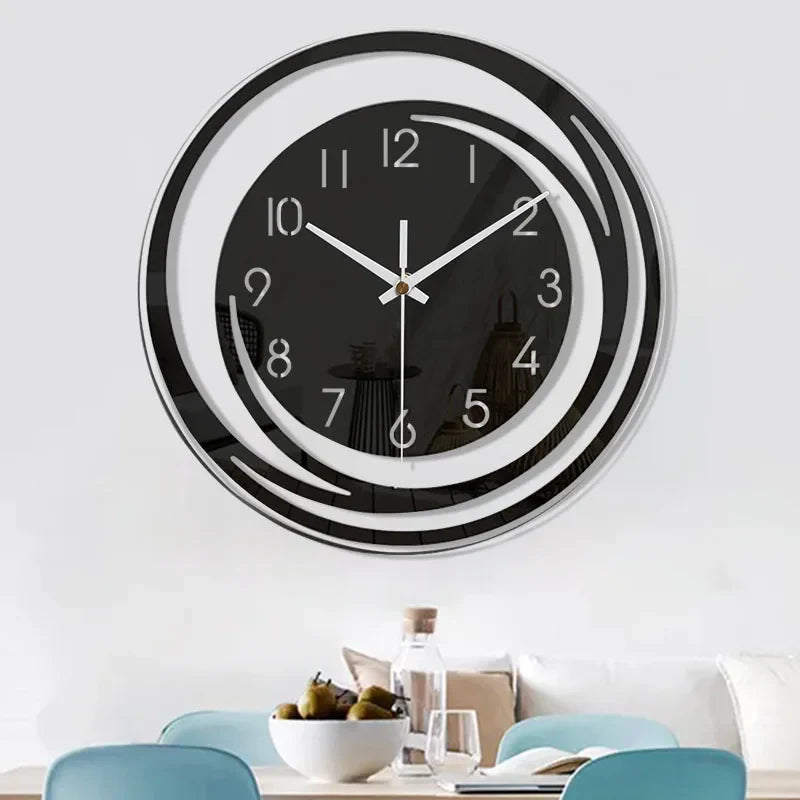 Silent Round Wall Clock with Layered Spiral Frame for Home Décor