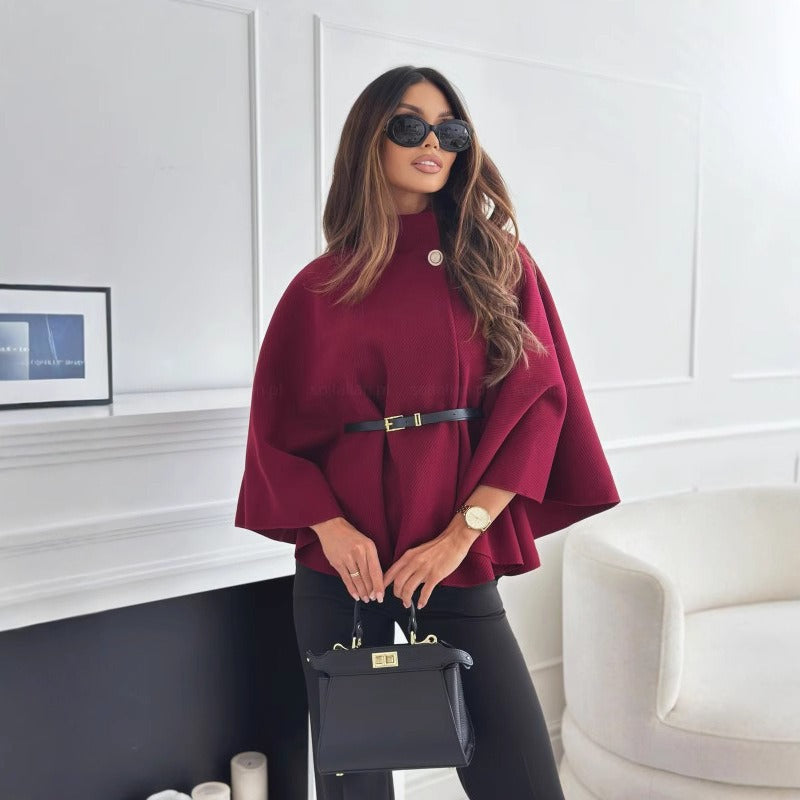 Elegant Cape Women's Coat with Belt – Stylish and Flowing