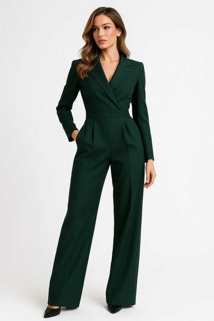 Ladies Blazer Jumpsuit – V-neck with Wide-leg Fit