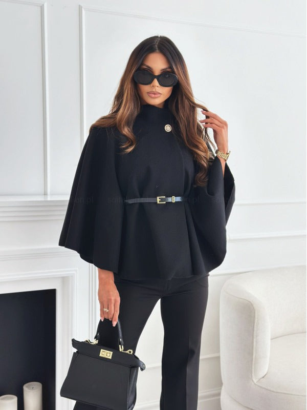 Elegant Cape Women's Coat with Belt – Stylish and Flowing
