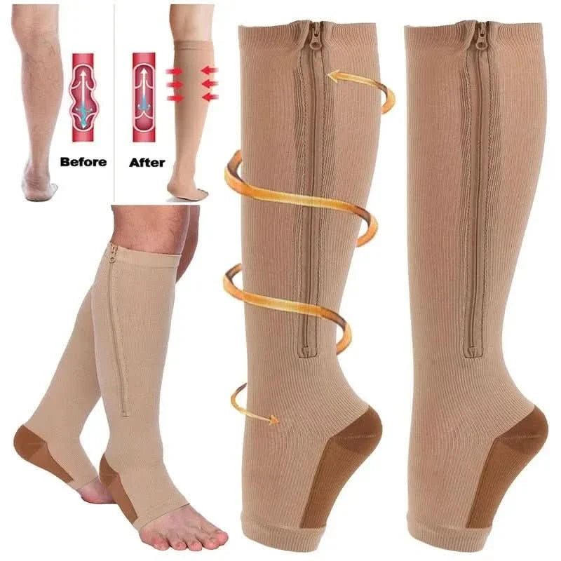 Compression Socks with Zip Closure and Open Toe for Everyday Support