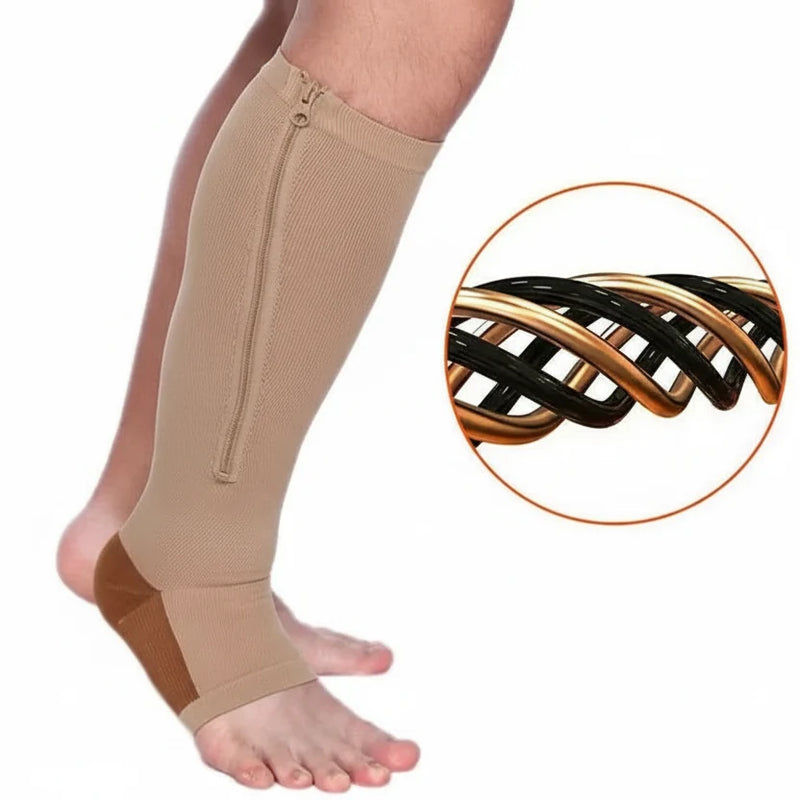 Compression Socks with Zip Closure and Open Toe for Everyday Support