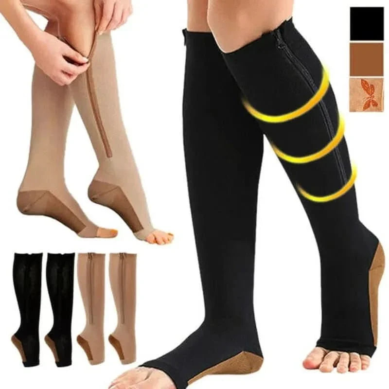 Compression Socks with Zip Closure and Open Toe for Everyday Support