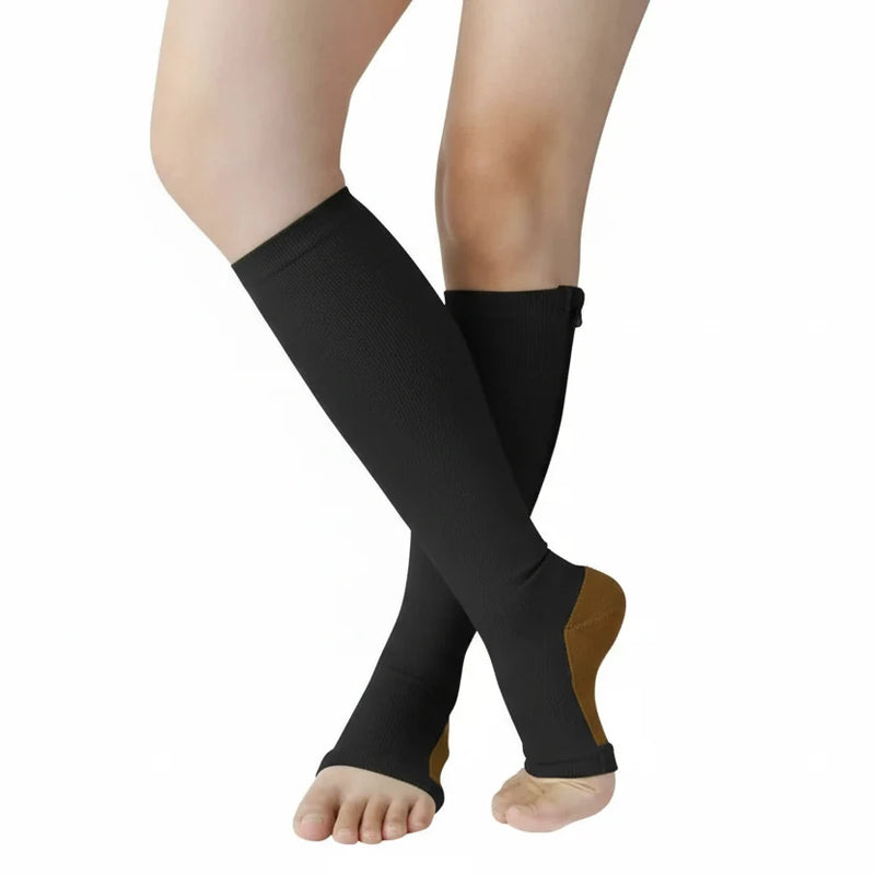 Compression Socks with Zip Closure and Open Toe for Everyday Support