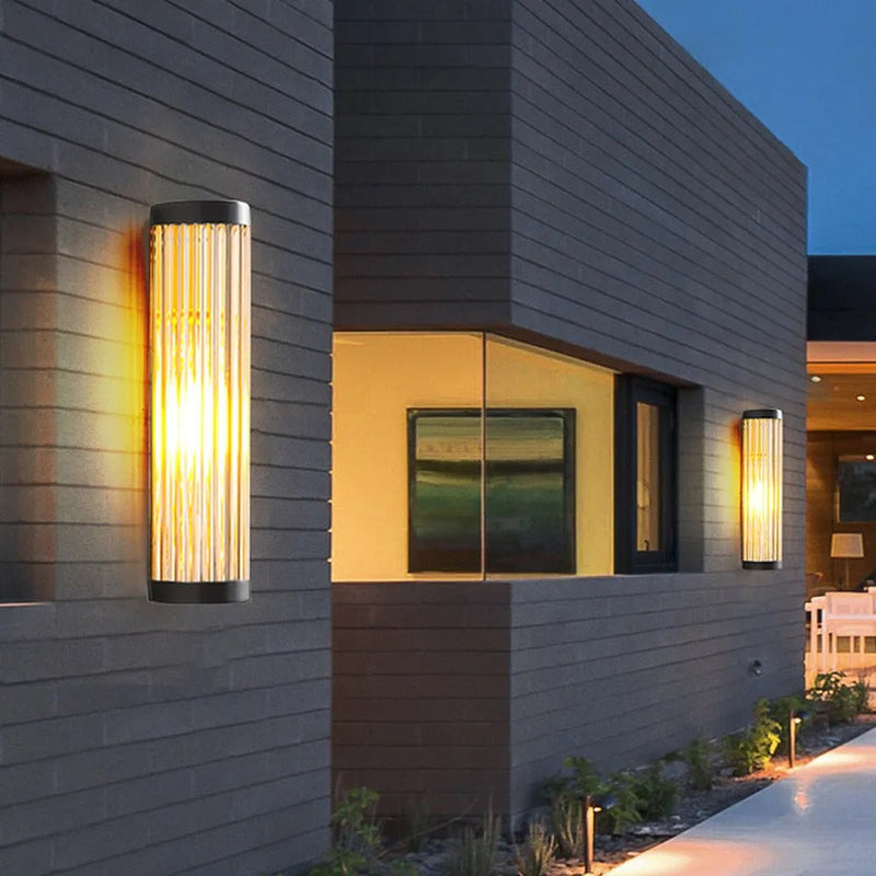 Semi-Cylinder Outdoor Wall Light with Ribbed Glass Shade
