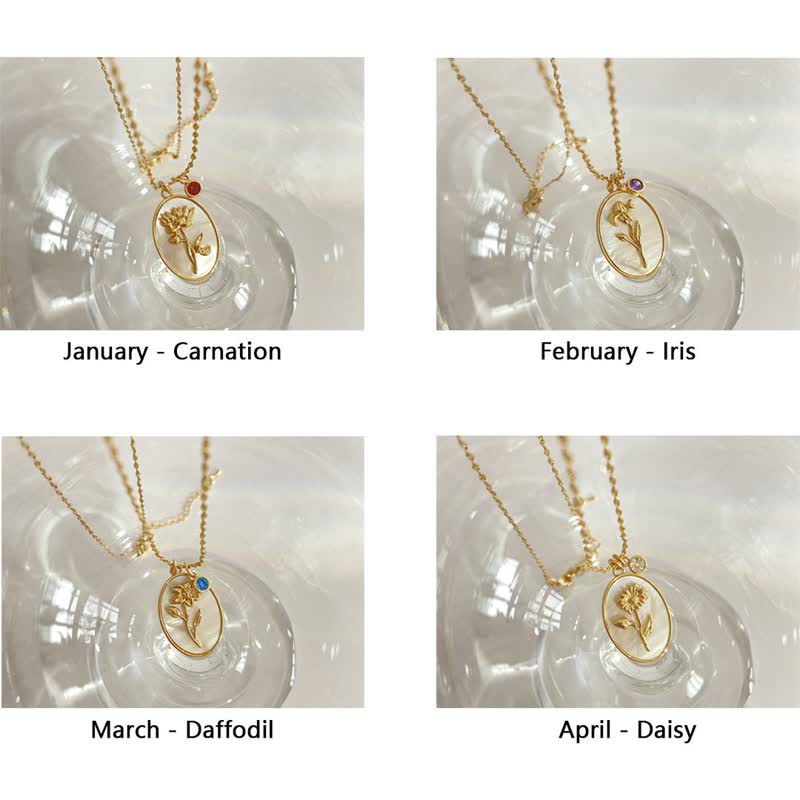Necklace with Birth Flower Pendant and Decorative Birthstone