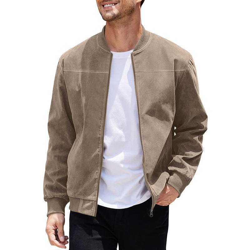 Men's Summer Jacket with Suede Look and Stand-Up Collar