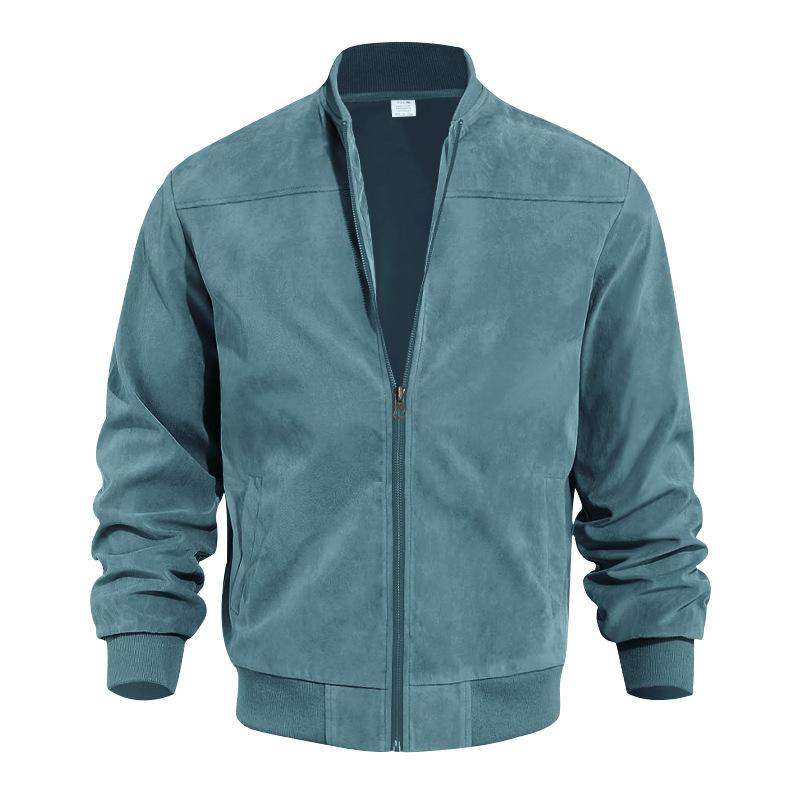 Men's Summer Jacket with Suede Look and Stand-Up Collar