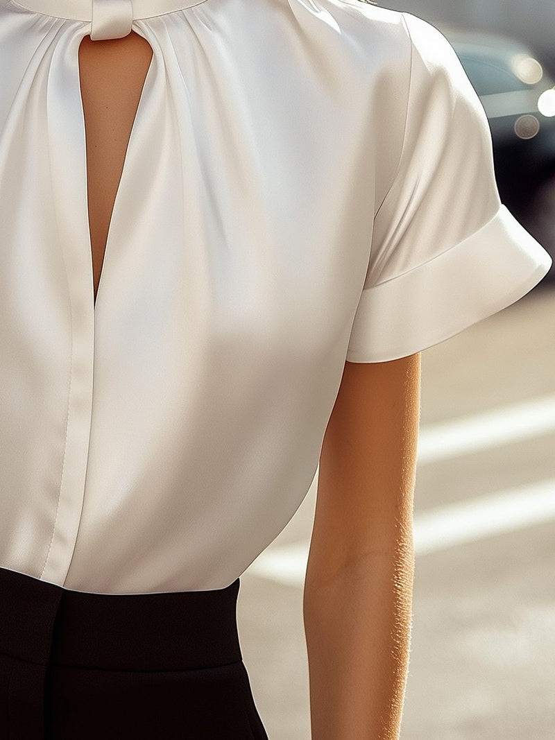Elegant Satin Ladies' Blouse with Keyhole Neckline – Timeless and Refined