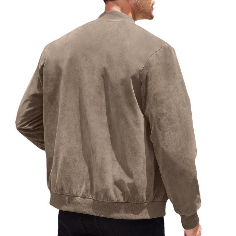 Men's Summer Jacket with Suede Look and Stand-Up Collar