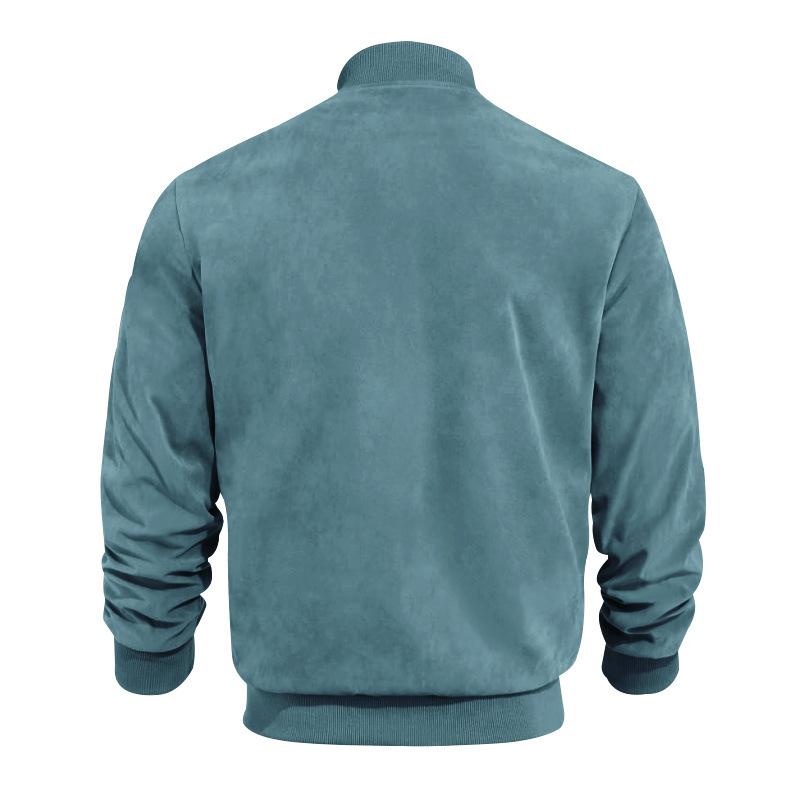 Men's Summer Jacket with Suede Look and Stand-Up Collar